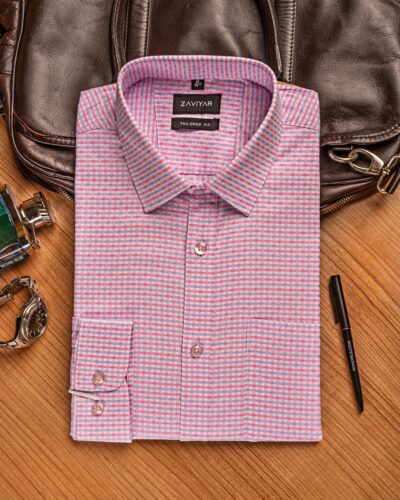 Giza cotton tie collar tailored fit woven formal shirt Coral Blush