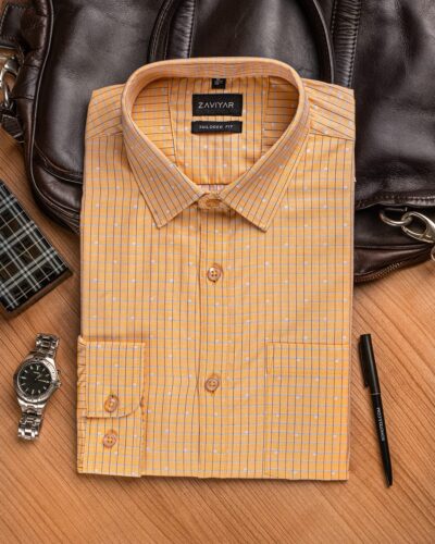 Giza cotton tie collar tailored fit woven formal shirt Orange