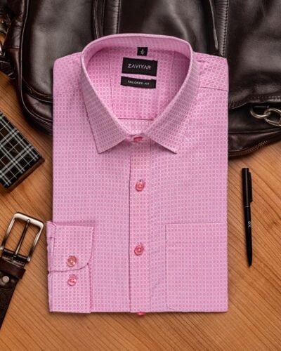 Giza cotton tie collar tailored fit woven formal shirt coral blush