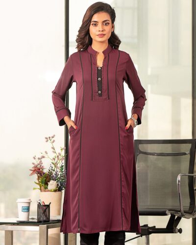 Female A-Line Neck Details Work Wear Windsor Wine