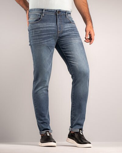 Cotton stretch denim slim straight fit 5 pocket jeans
