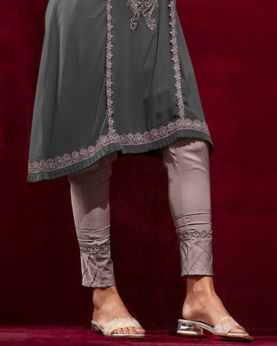 Female hemline bias pin tucks with lace details salwar pant | Ultimate Gray