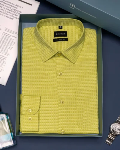 Giza cotton tie collar tailored fit woven formal shirt | Golden Green
