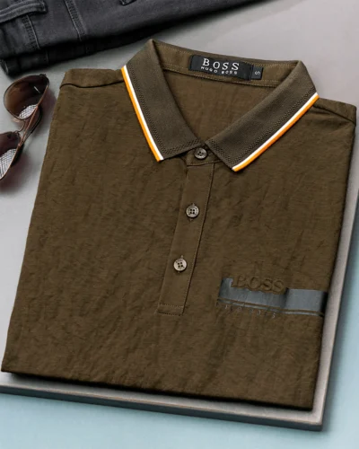 Semi slim fit men's polo shirt | Olive