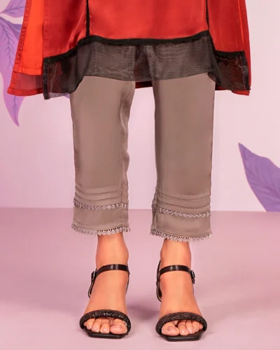 Female hemline lace and pintuck salwar pant | Gray Ash