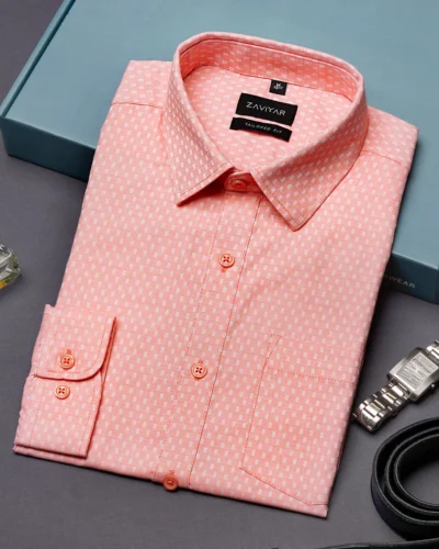 Giza cotton tie collar tailored fit woven formal shirt | Apricot Blush