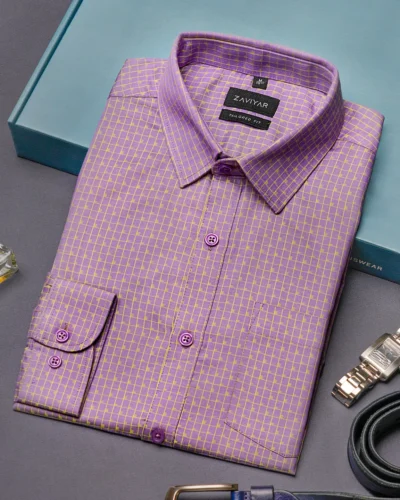 Giza cotton tie collar tailored fit woven formal shirt | Lavender