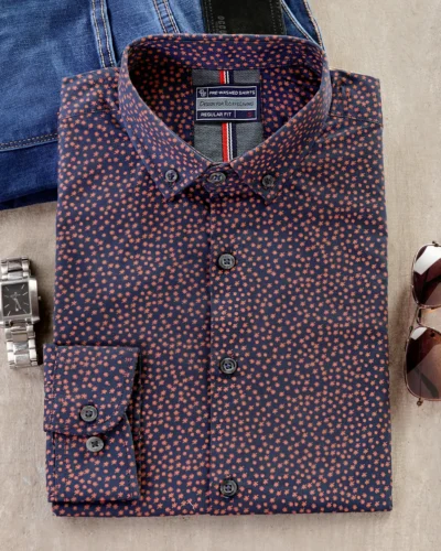 Cotton button down collar regular fit woven printed shirt  | Mood Indigo