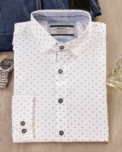 Cotton slim fit woven printed shirt | White