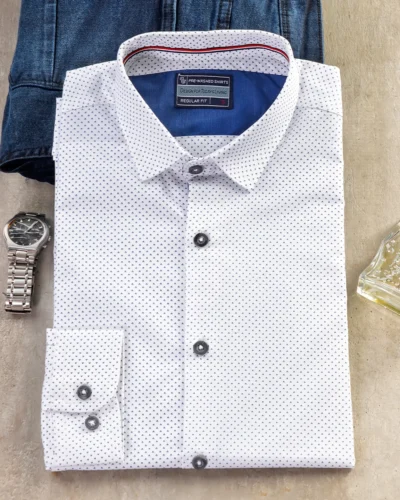 Cotton regular fit woven printed shirt | White