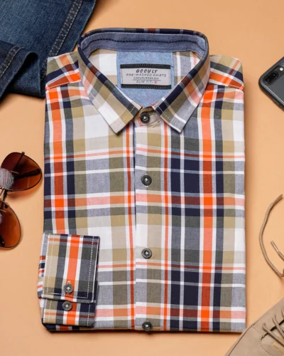 Cotton slim fit woven checked shirt | Grey