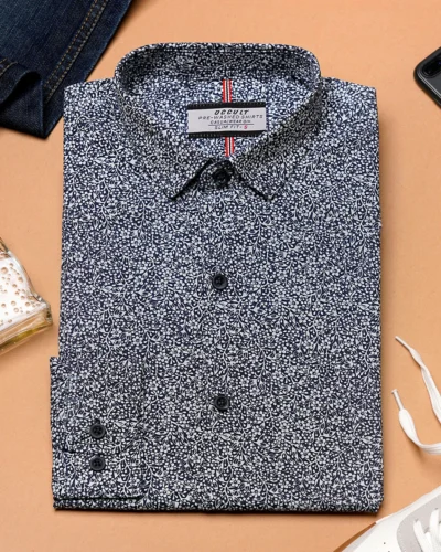 Cotton slim fit woven printed shirt  | Spruce
