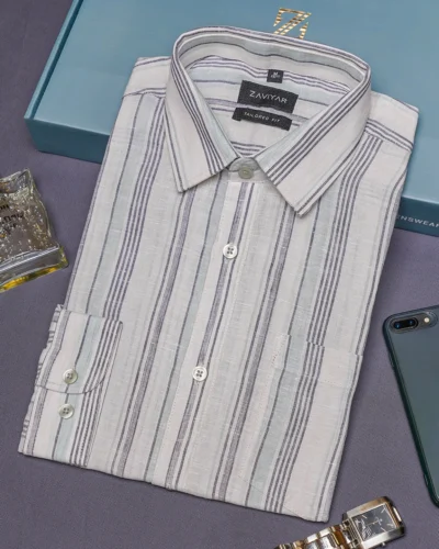 Luxury linen tie collar tailored fit woven formal shirt | Sea Green