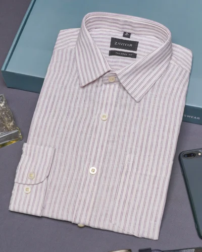 Luxury linen tie collar tailored fit woven formal shirt | Plum