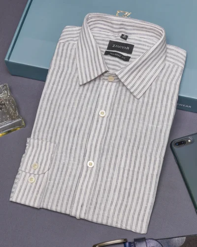 Luxury linen tie collar tailored fit woven formal shirt | Ash