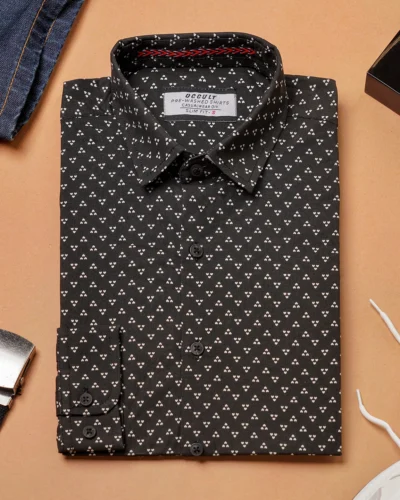 Cotton slim fit woven printed shirt  | Black