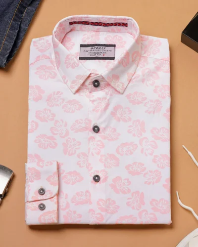 Cotton narrow collar regular fit woven printed shirt  | White