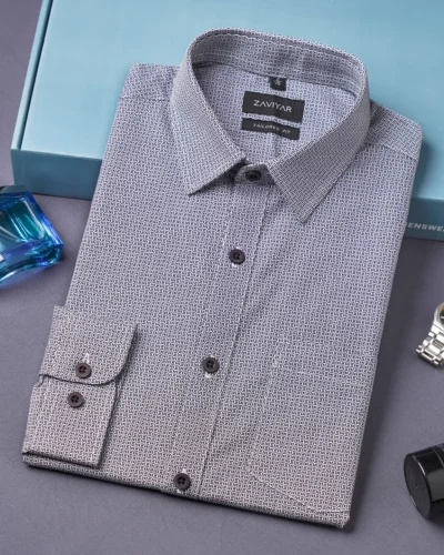 Fine cotton tie collar tailored fit woven Printed shirt | Blue