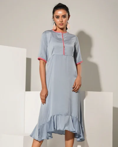Female Front Button Placket With Bothside Frill Casual Top | Placid Blue