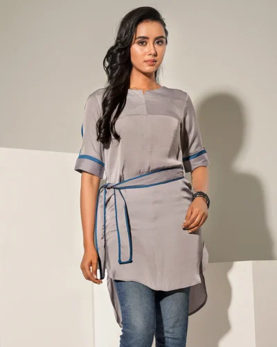Female Tie System Casual Top | Gray