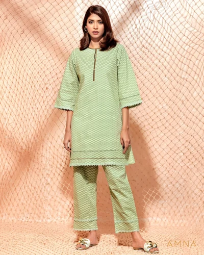 Printed cotton co-ord kurta & bottom set by AMNA | Pepper Mint