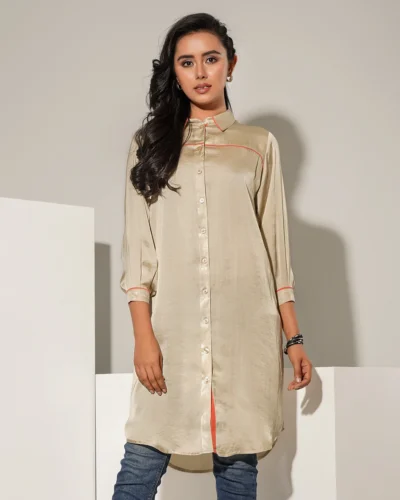 Female Dart & Contrast Pipin Casual Top | Cloud Cream