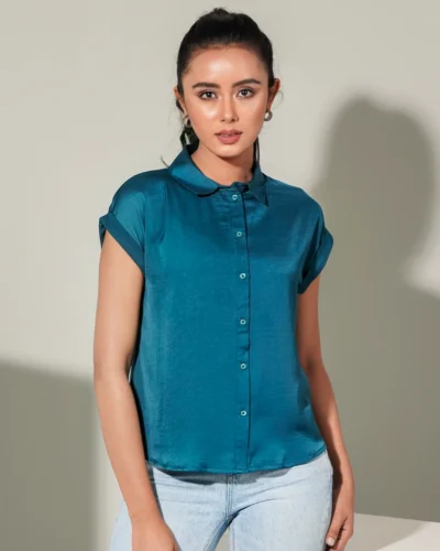 Female Shirt Collar Casual Top |  Sea Green