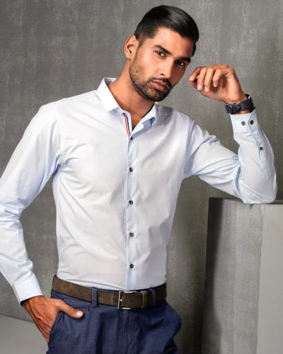 Cotton slim fit woven printed shirt  | Light Sky Blue