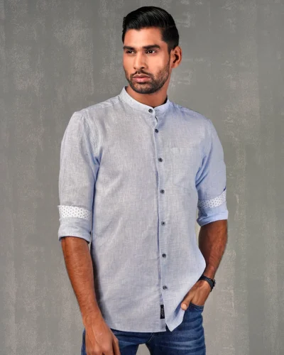 Cotton slim fit woven printed shirt  | Xenon Blue