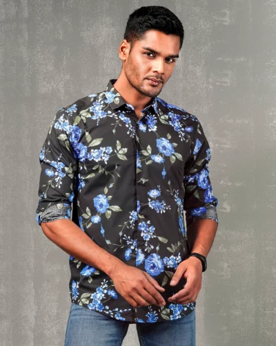 Cotton slim fit woven printed shirt  | Grease