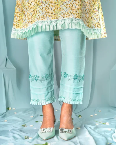 Female Ruffle With Lace details salwar pant | Vintage Aqua
