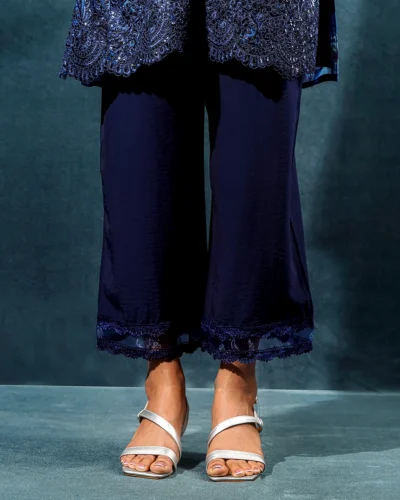 Female hemline lace with join tissue salwar pant | Navy