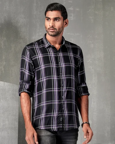 Cotton slim fit woven printed shirt  | Black