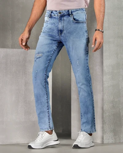Cotton stretch slim straight fit 5 pocket jeans