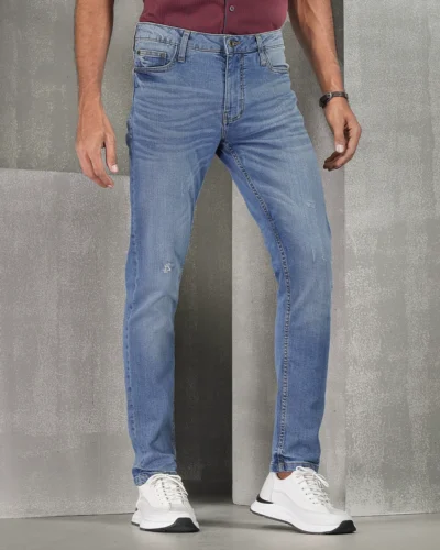 Cotton stretch slim straight fit 5 pocket jeans | Blue Graphite