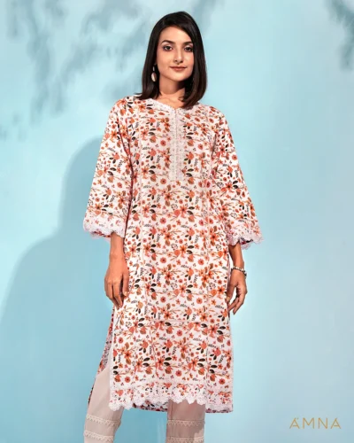 Female A-line round neck Long Kurta By AMNA | Pale Pink