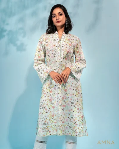 Female A-line band collar Long Kurta By AMNA | Neo Mint
