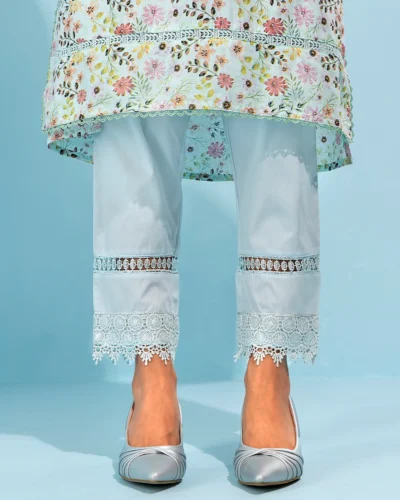 Female lace detailed cotton salwar pant | Baby Sky Blue