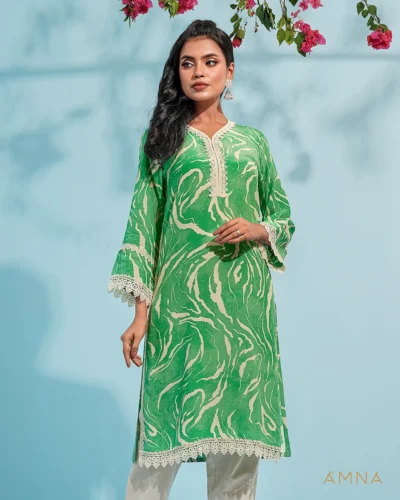 Female A-line V-Neck Long Kurta By AMNA | Green