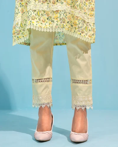 Female lace detailed cotton salwar pant | Light Yellow