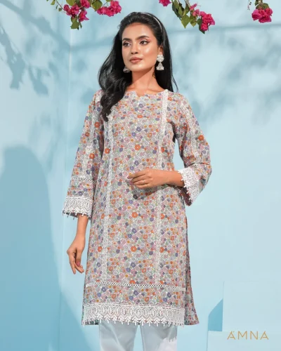 Female A-line Round Neck Long Kurta By AMNA | White