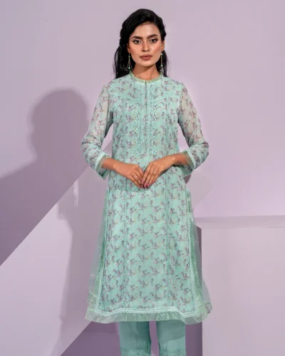 Female Front Yoke Lace Details Long Kamiz | Brook Green