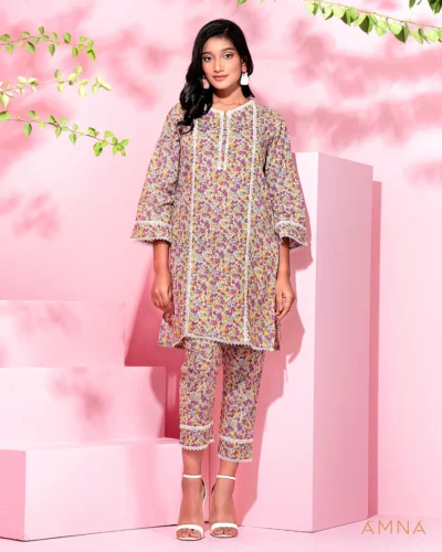 Cotton co-ord kurta and bottom set by AMNA | Purple Eggplant