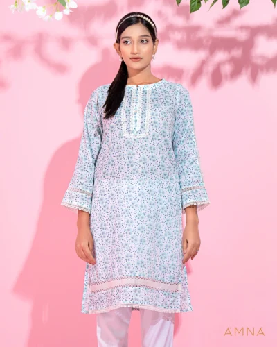 Round Neck Cotton Long Kurta By AMNA | Peppermint