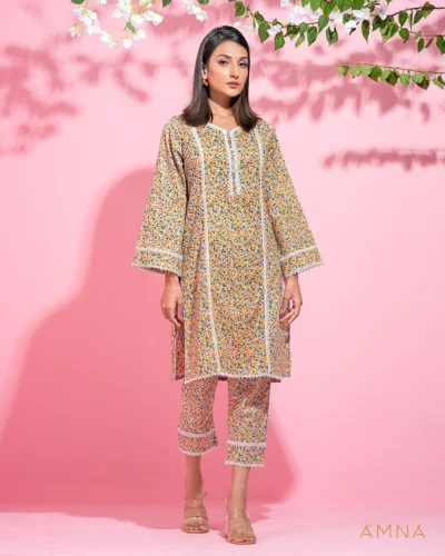 Female Round V-Neck With Lace Details co-ord set by AMNA | Amber