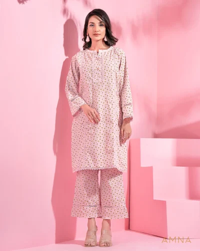 Female Front princes join Lace Details co-ord set by AMNA | Pale Pink