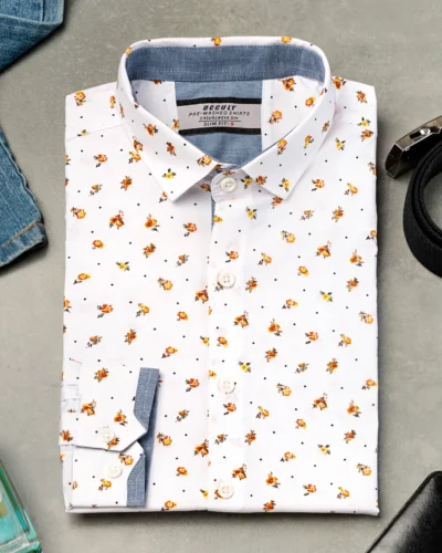 Cotton slim fit woven printed shirt | Snow White