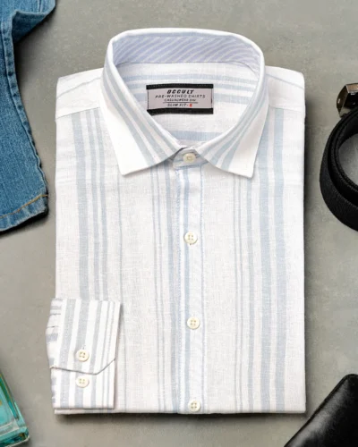 Luxury linen slim fit woven striped shirt | Sky Blue