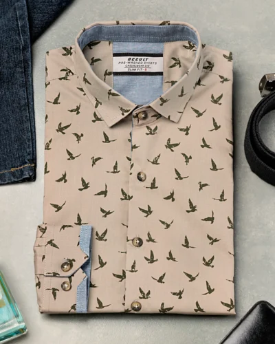 Cotton slim fit woven printed shirt | Graphite Grey