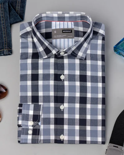 Cotton slim fit woven checkered shirt | Ash